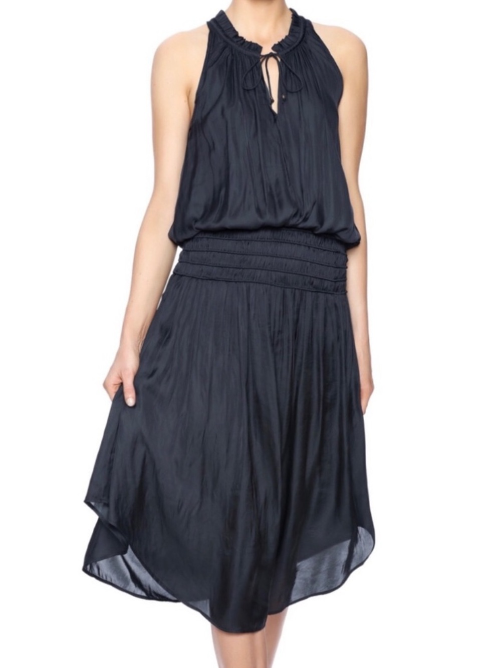 Ulla Johnson Cleo Midi Dress Midnight Navy Blue Size 2 Japanese Satin Smocked